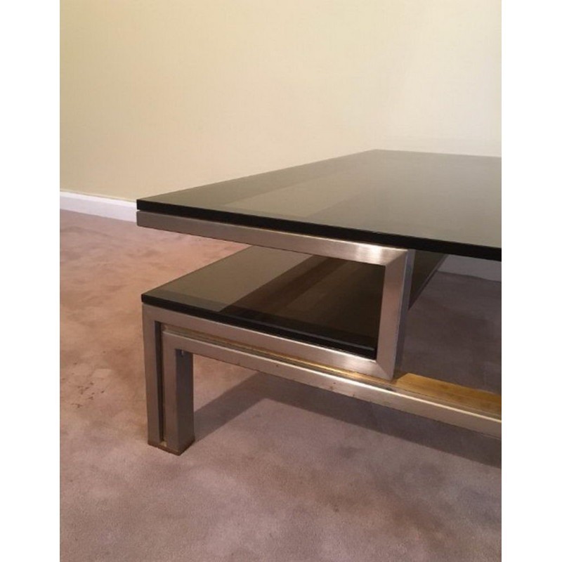 Brushed Steel and Brass Coffee Table by Guy Lefèvre for Maison Jansen. Circa 1970