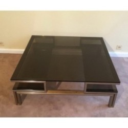 Brushed Steel and Brass Coffee Table by Guy Lefèvre for Maison Jansen. Circa 1970
