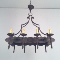 Wrought Iron Neo-Gothic Chandelier with 8 Lights. Circa 1950