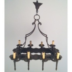 Wrought Iron Neo-Gothic Chandelier with 8 Lights. Circa 1950