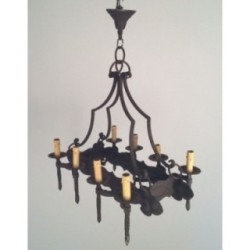 Wrought Iron Neo-Gothic Chandelier with 8 Lights. Circa 1950