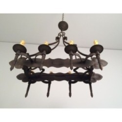 Wrought Iron Neo-Gothic Chandelier with 8 Lights. Circa 1950