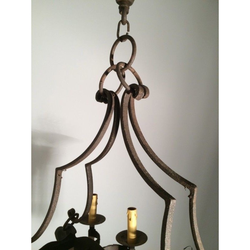 Wrought Iron Neo-Gothic Chandelier with 8 Lights. Circa 1950