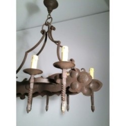 Wrought Iron Neo-Gothic Chandelier with 8 Lights. Circa 1950
