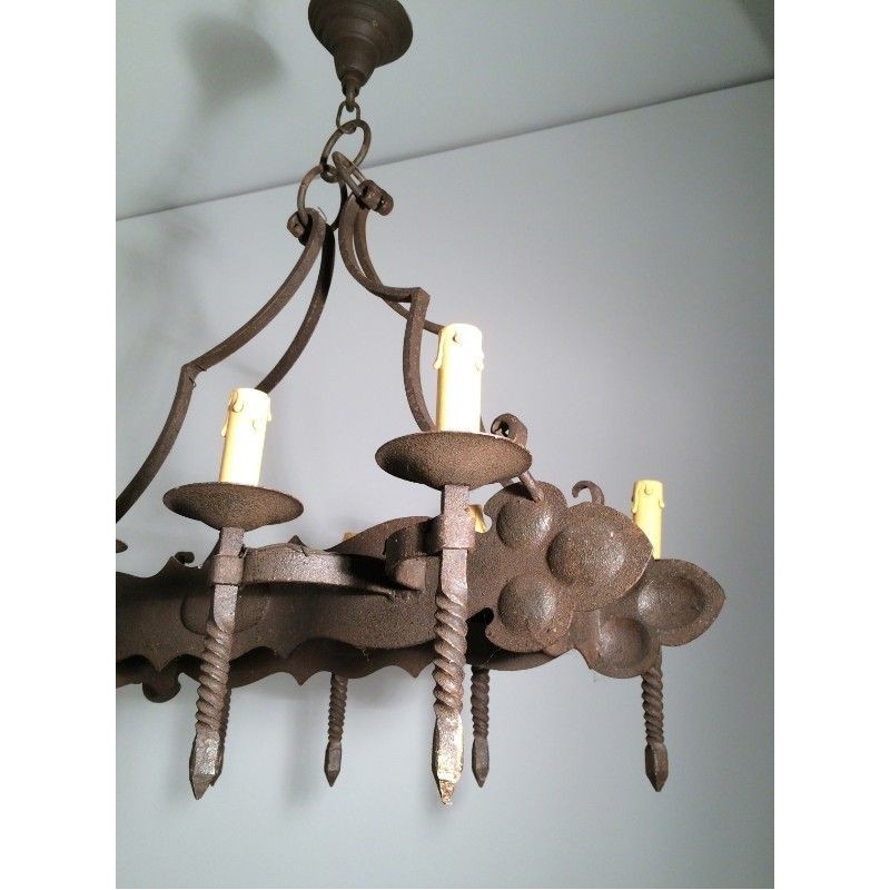 Wrought Iron Neo-Gothic Chandelier with 8 Lights. Circa 1950