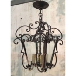 Wrought Iron and Cut Glass Lantern. Circa 1940