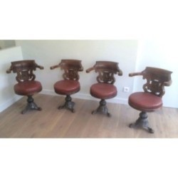 Set of 4 Commandery Armchairs in Mahogany and Cast Iron. Circa 1930