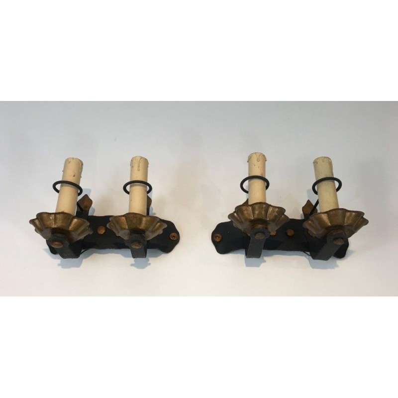 Pair of Wrought Iron Wall Sconces. Circa 1940