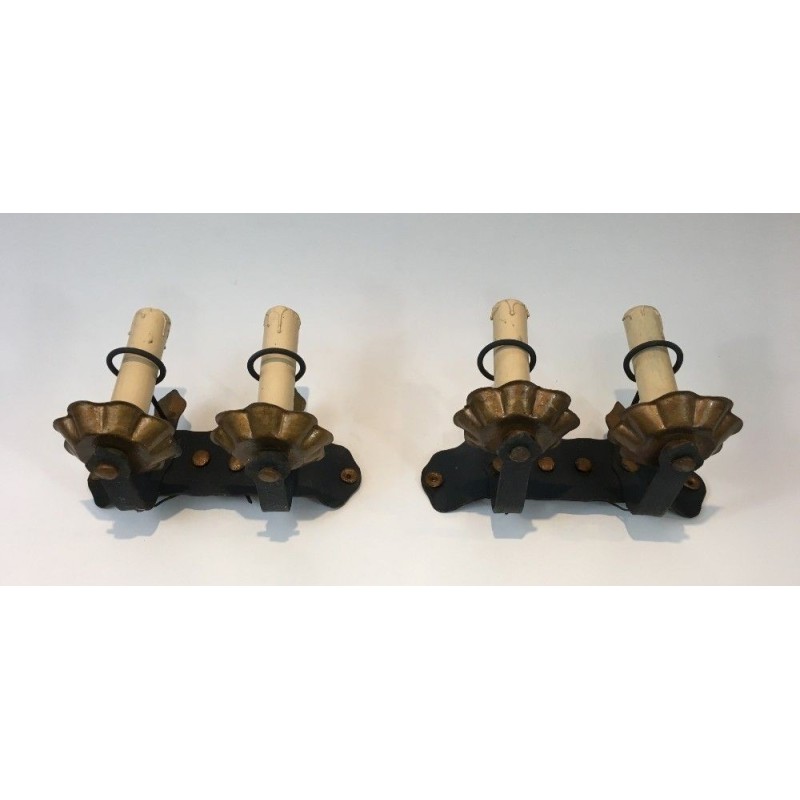 Pair of Wrought Iron Wall Sconces. Circa 1940