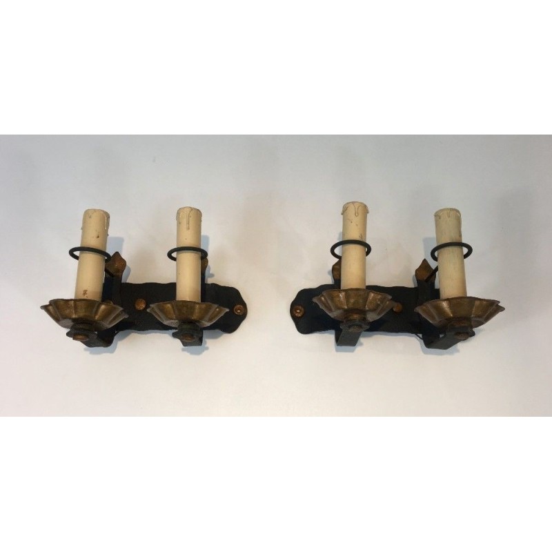 Pair of Wrought Iron Wall Sconces. Circa 1940