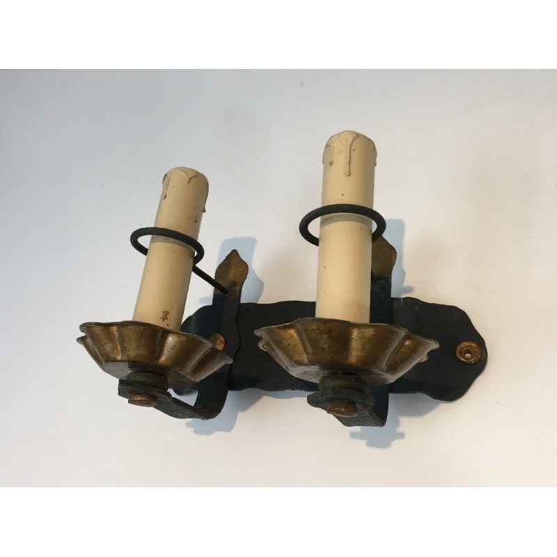 Pair of Wrought Iron Wall Sconces. Circa 1940