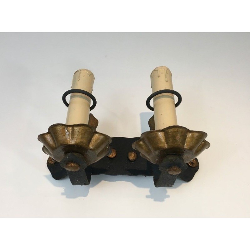 Pair of Wrought Iron Wall Sconces. Circa 1940