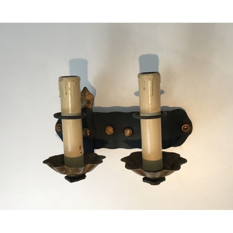 Pair of Wrought Iron Wall Sconces. Circa 1940