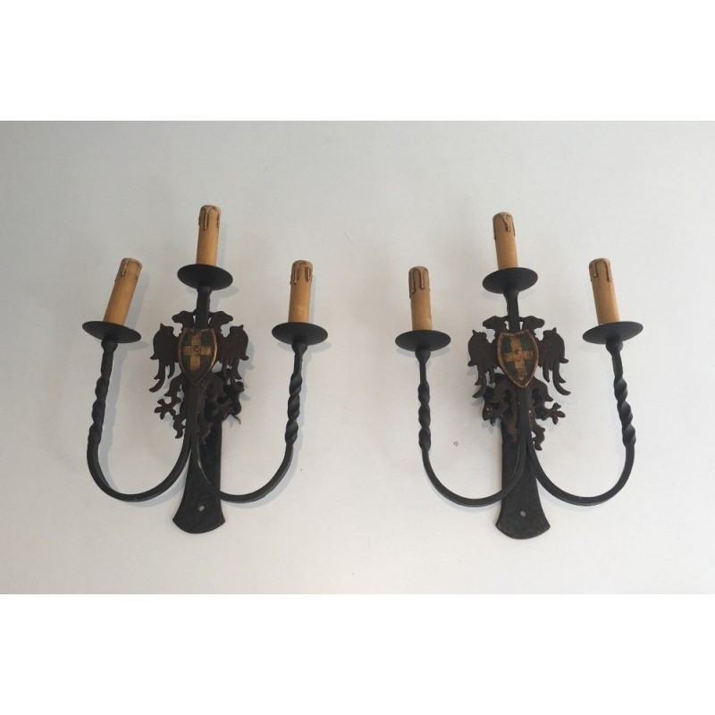 Pair of Wrought Iron Wall Sconces. Circa 1940