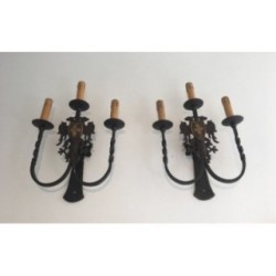 Pair of Wrought Iron Wall Sconces. Circa 1940