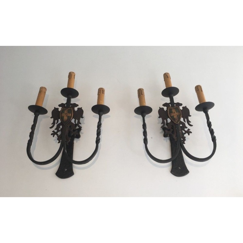 Pair of Wrought Iron Wall Sconces. Circa 1940