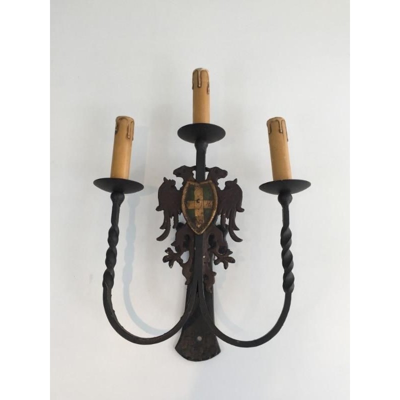 Pair of Wrought Iron Wall Sconces. Circa 1940