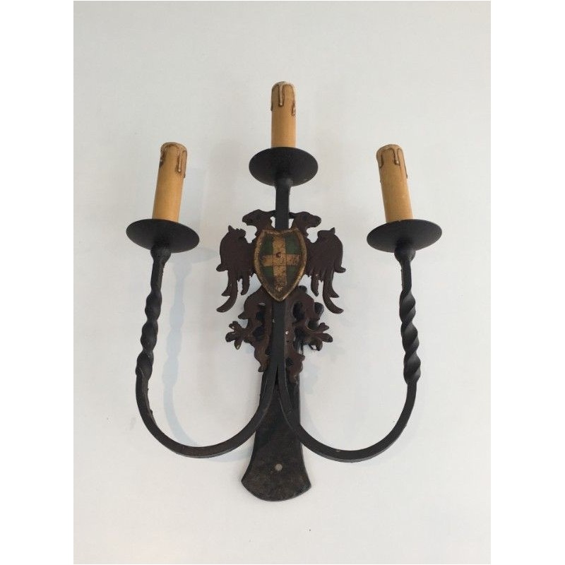 Pair of Wrought Iron Wall Sconces. Circa 1940