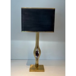 Sculptural Brass and Amethyst Lamp by Willy Daro, Belgian Work, circa 1970