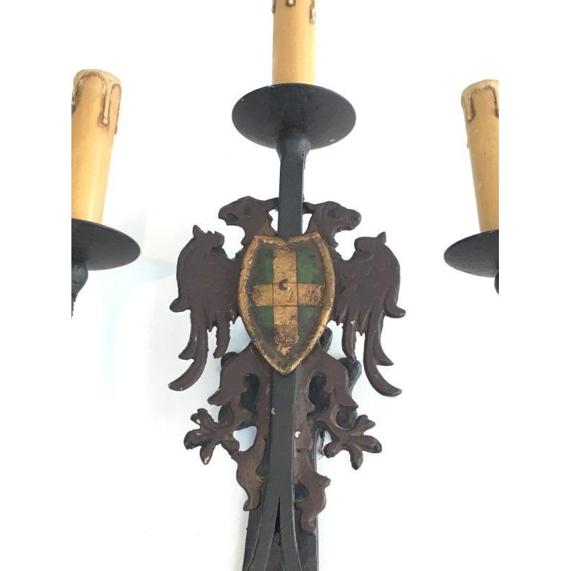 Pair of Wrought Iron Wall Sconces. Circa 1940