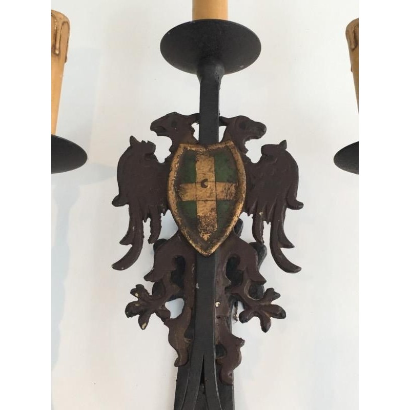 Pair of Wrought Iron Wall Sconces. Circa 1940