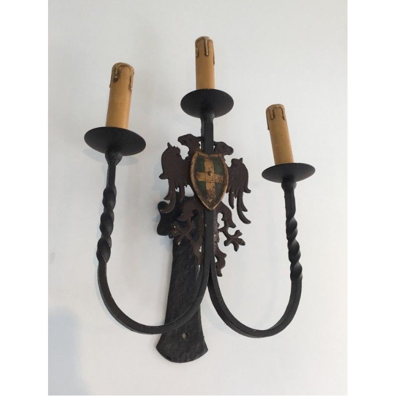 Pair of Wrought Iron Wall Sconces. Circa 1940