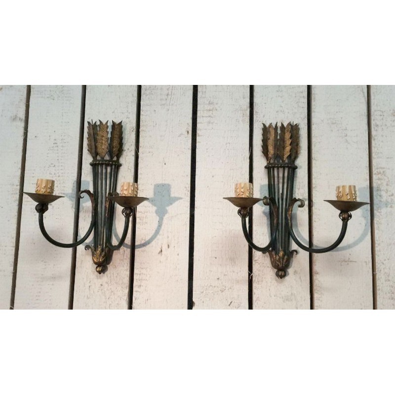 Beautiful Pair of Wrought Iron Wall Sconces. Circa 1940