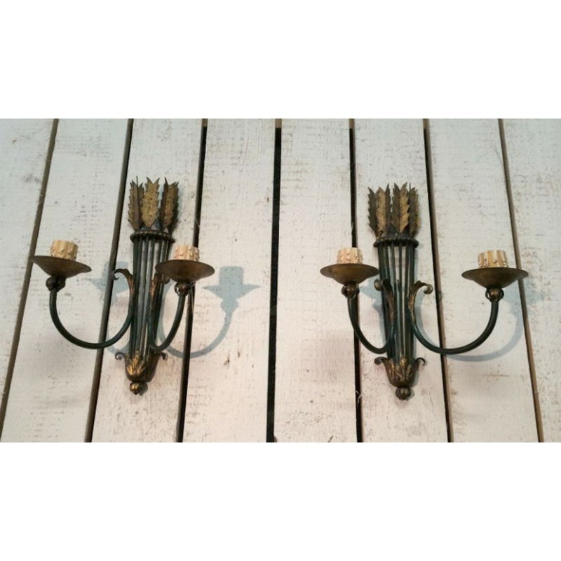Beautiful Pair of Wrought Iron Wall Sconces. Circa 1940