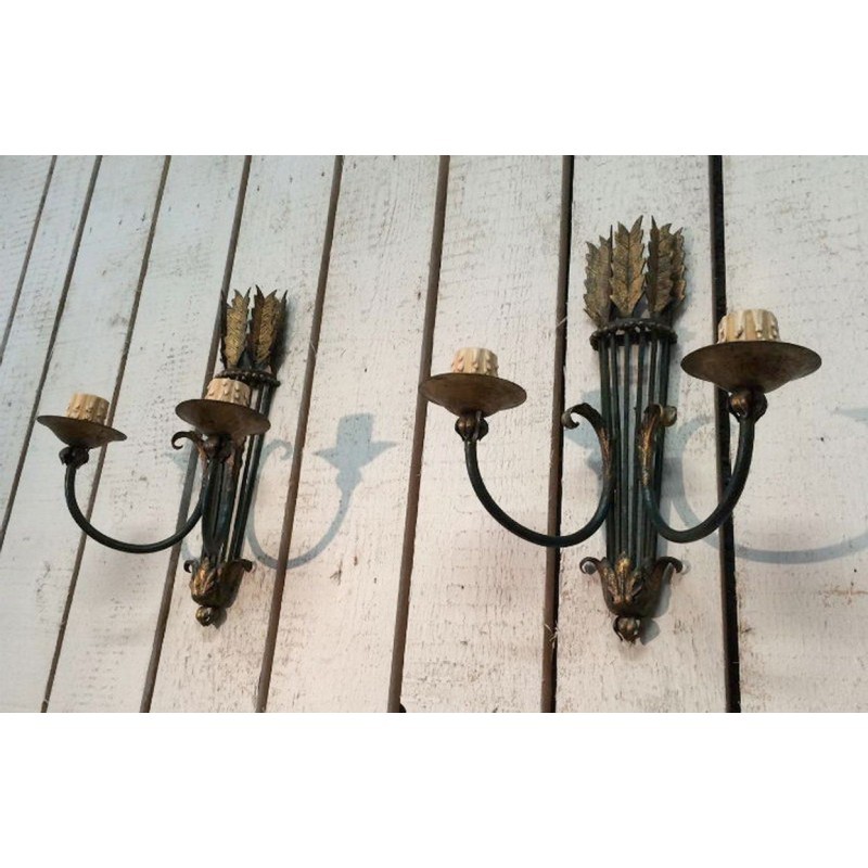 Beautiful Pair of Wrought Iron Wall Sconces. Circa 1940