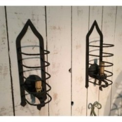 Pair of Cage Wall Sconces in Wrought Iron, Circa 1950