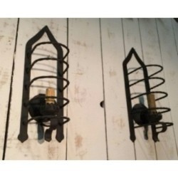 Pair of Cage Wall Sconces in Wrought Iron, Circa 1950
