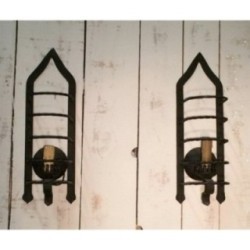 Pair of Cage Wall Sconces in Wrought Iron, Circa 1950