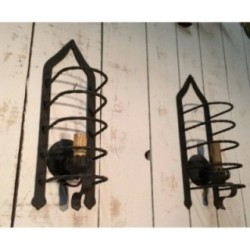 Pair of Cage Wall Sconces in Wrought Iron, Circa 1950