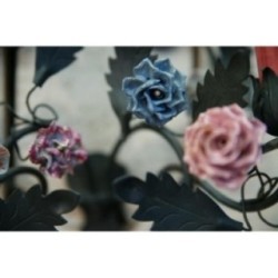 Pair of Decorative Wall Sconces with Porcelain Flowers, circa 1970