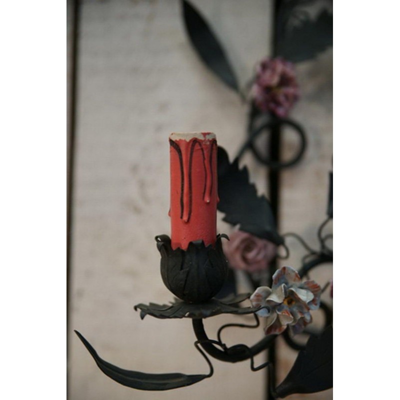 Pair of Decorative Wall Sconces with Porcelain Flowers, circa 1970