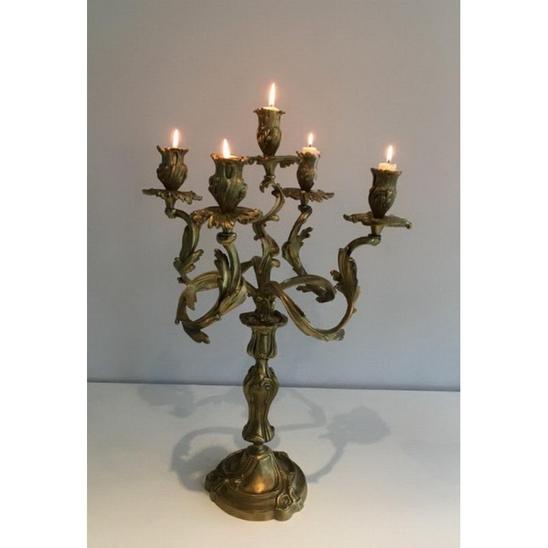 Pair of Bronze Candelabras with 5 Light Arms, Circa 1900