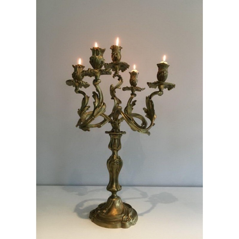 Pair of Bronze Candelabras with 5 Light Arms, Circa 1900