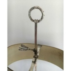 Louis XVI Style Silver-Plated Bouillotte Lamp with Painted Tole Shade, Circa 1900