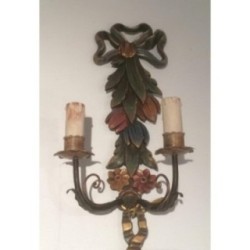 Pair of Italian Wall Sconces in Carved Patinated Wood, Circa 1960