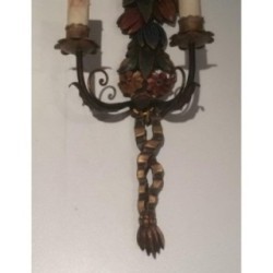 Pair of Italian Wall Sconces in Carved Patinated Wood, Circa 1960