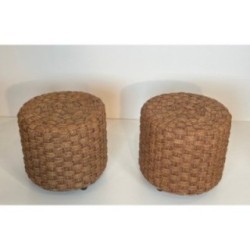 Paire de poufs en corde dlg Audoux-Minet