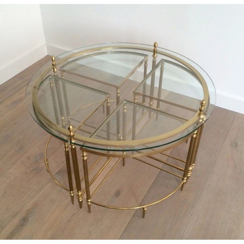 Table basse ronde en Laiton de Style Néoclassique de la Maison Baguès