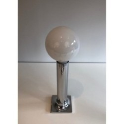 Suite d'appliques ou suspensions en chrome et boules d'opaline blanches