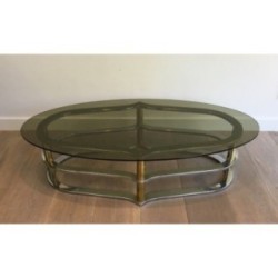 Table basse ovale chrome et laiton