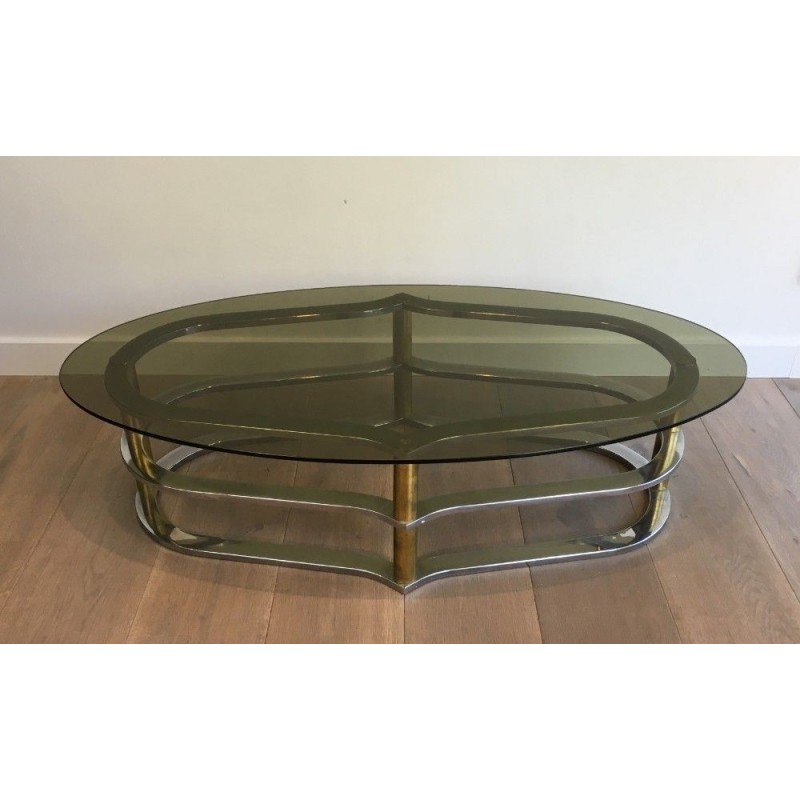 Table basse ovale chrome et laiton