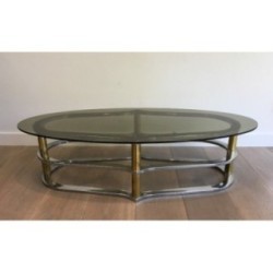 Table basse ovale chrome et laiton