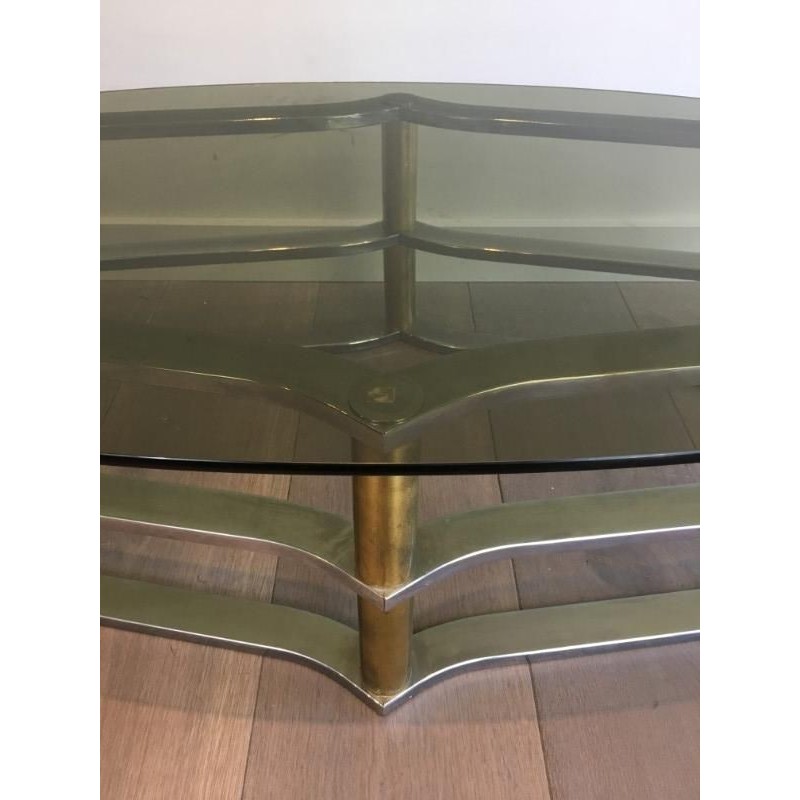 Table basse ovale chrome et laiton