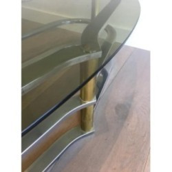 Table basse ovale chrome et laiton