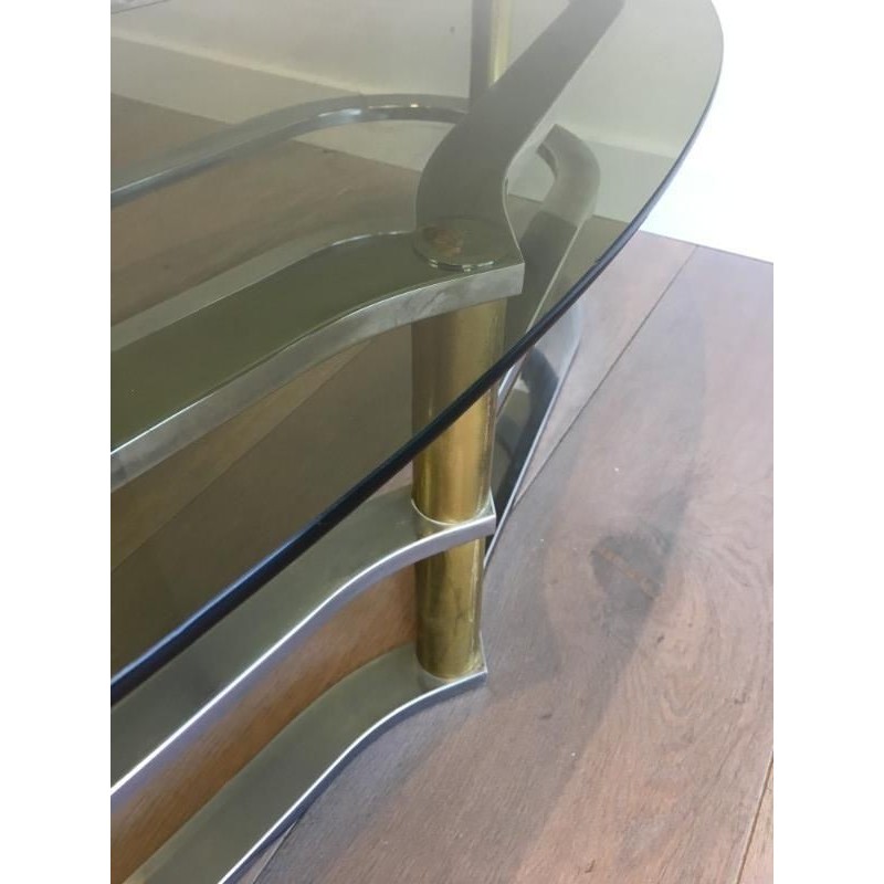 Table basse ovale chrome et laiton