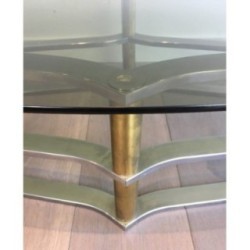 Table basse ovale chrome et laiton